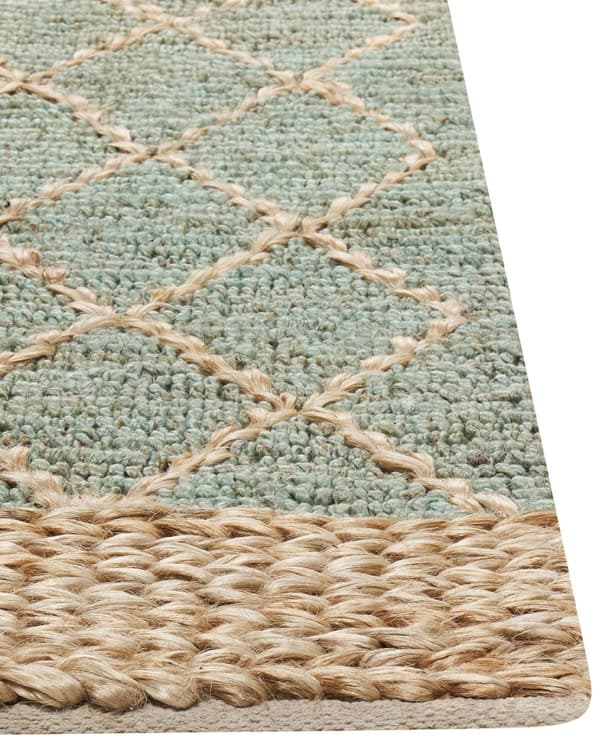 Grønt og beige teppe i jute 160 x 230 cm Geometrisk mønster Håndvevd Boho Stue Soverom