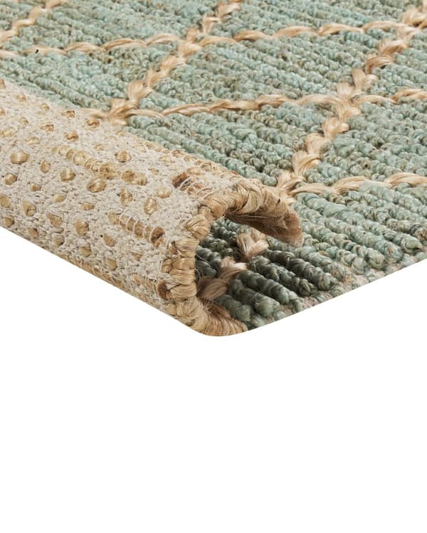 Grønt og beige teppe i jute 160 x 230 cm Geometrisk mønster Håndvevd Boho Stue Soverom