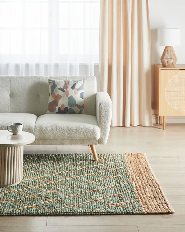 Grønt og beige teppe i jute 160 x 230 cm Geometrisk mønster Håndvevd Boho Stue Soverom