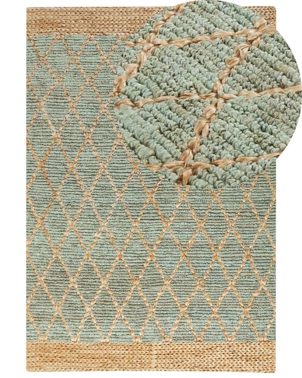 Grønt og beige teppe i jute 160 x 230 cm Geometrisk mønster Håndvevd Boho Stue Soverom