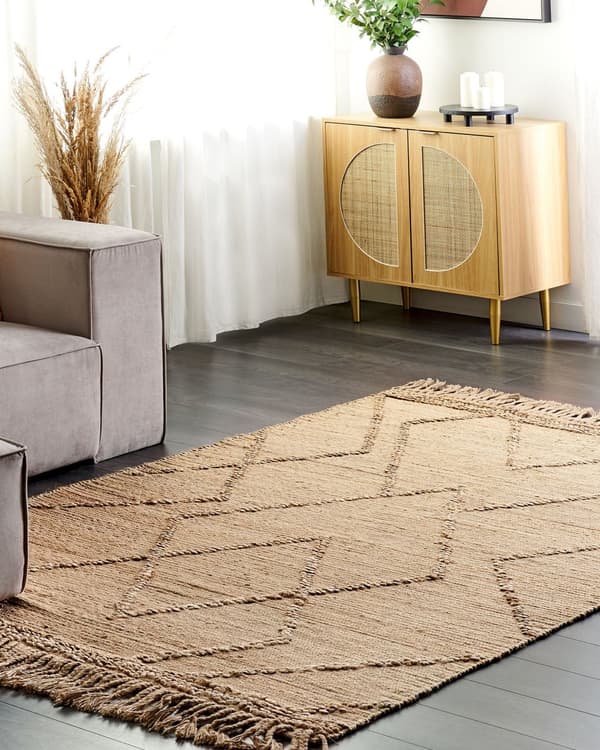 Teppe Beige Jute 160 x 230 cm Flettet Håndlaget Stripete Mønster Naturlig Boho-stil Tekstil