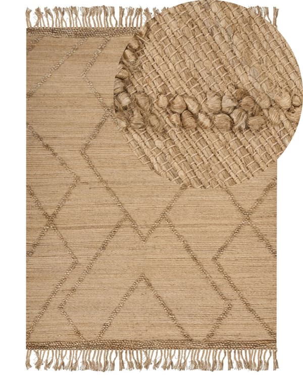 Teppe Beige Jute 160 x 230 cm Flettet Håndlaget Stripete Mønster Naturlig Boho-stil Tekstil