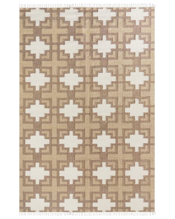 Matta Beige Jute Bomull 200 x 300 cm Flätad Handgjord med Tofsar Naturlig Boho-stil Textil Vardagsrum Sovrum