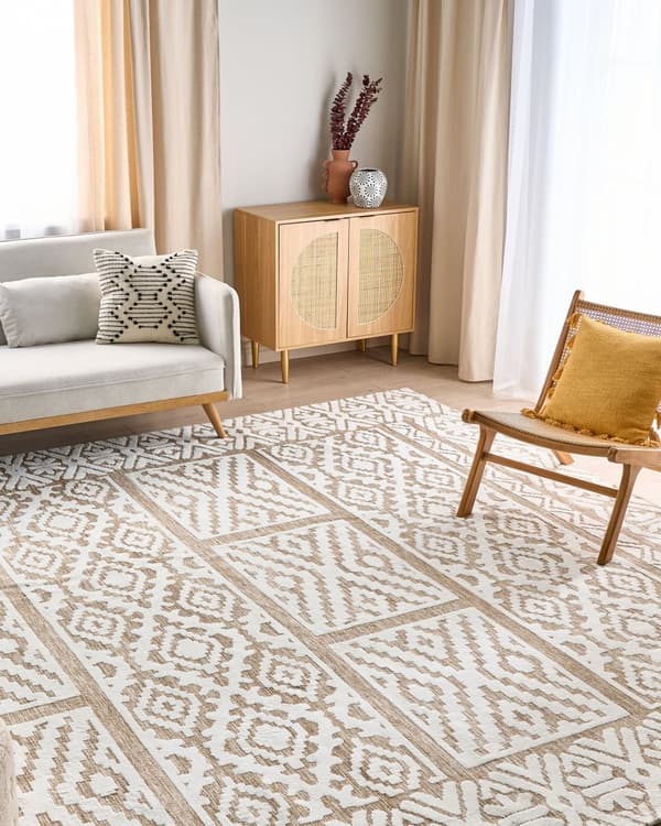 Matta Off-White och Beige Polyester 300 x 400 cm Abstrakt mönster Motiv Vardagsrum Sovrum Modern Design