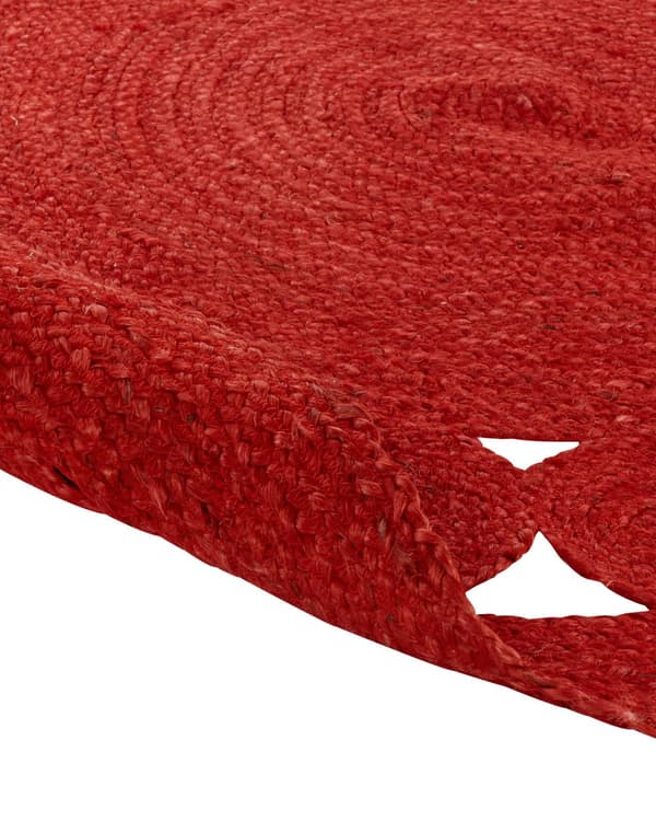 Teppe Rød Jute ø 120 cm Rund Håndvevd Boho Stil Gang Stue Soverom