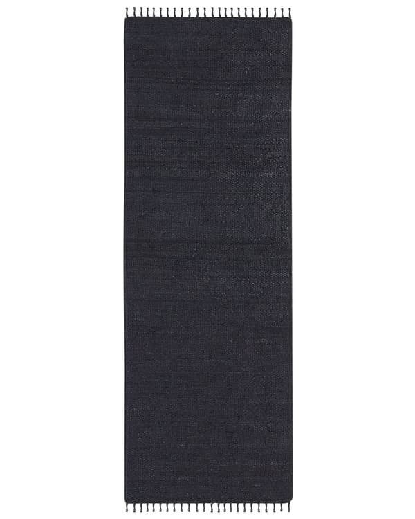 Løperteppe i svart jute 80 x 300 cm Rektangulær med dekorative dusker Håndvevd i boho-stil i gangen