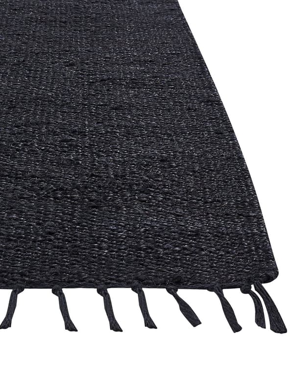 Løperteppe i svart jute 80 x 300 cm Rektangulær med dekorative dusker Håndvevd i boho-stil i gangen
