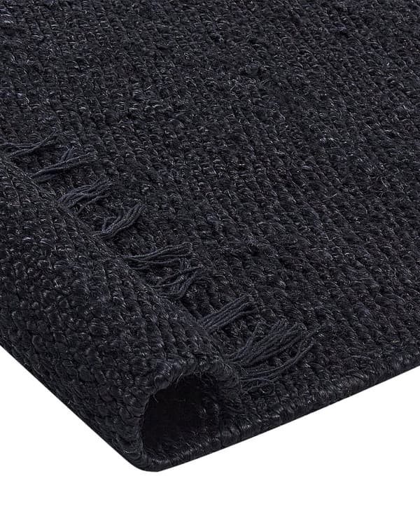 Løperteppe i svart jute 80 x 300 cm Rektangulær med dekorative dusker Håndvevd i boho-stil i gangen