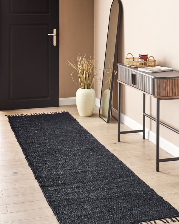 Løperteppe i svart jute 80 x 300 cm Rektangulær med dekorative dusker Håndvevd i boho-stil i gangen