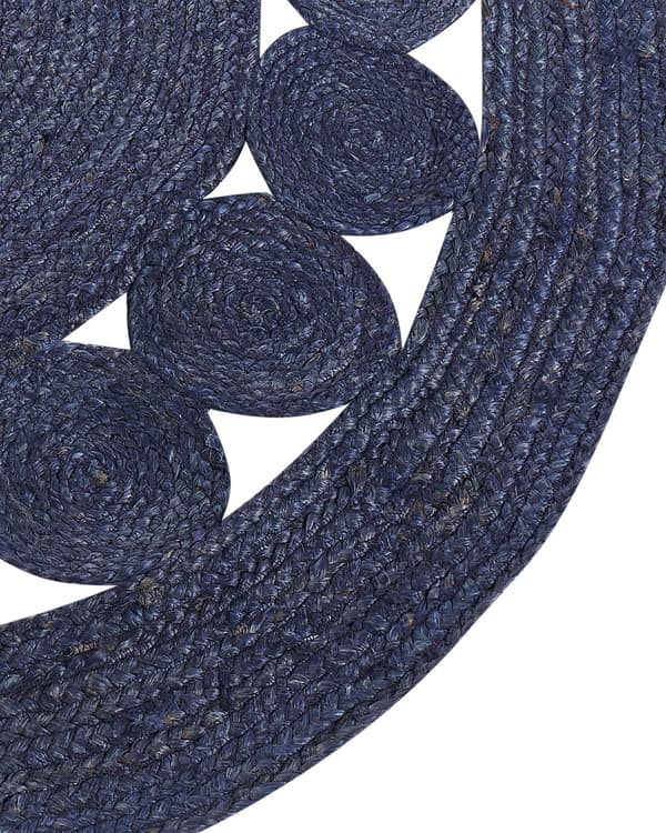 Teppe Mørkeblått Jute ø 120 cm Rundt Håndvevd Boho Stil Gang Stue Soverom