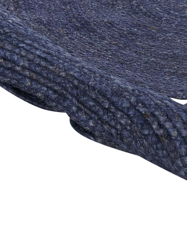 Teppe Mørkeblått Jute ø 120 cm Rundt Håndvevd Boho Stil Gang Stue Soverom