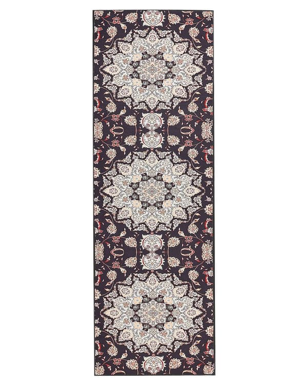 Matto musta beige 80 x 240 cm polyesteri konekudottu itämainen kuvio suorakulmio retro