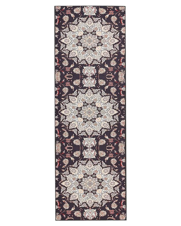 Matto musta beige 80 x 240 cm polyesteri konekudottu itämainen kuvio suorakulmio retro
