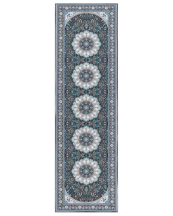 Matto sininen 60 x 200 cm polyesteri itämainen kuvio suorakulmio konekudottu retro
