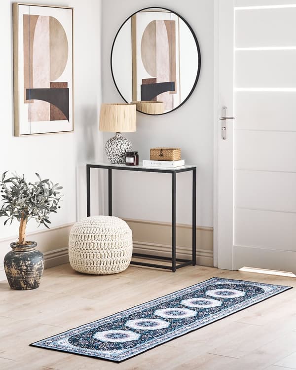 Matto sininen 60 x 200 cm polyesteri itämainen kuvio suorakulmio konekudottu retro