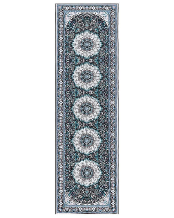 Matto sininen 60 x 200 cm polyesteri itämainen kuvio suorakulmio konekudottu retro