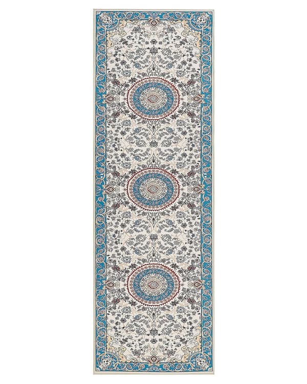 Matto beige sininen 80 x 240 cm polyesteri konekudottu itämainen kuvio suorakulmio retro