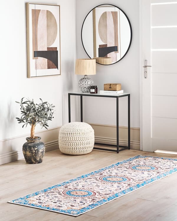 Matto beige sininen 80 x 240 cm polyesteri konekudottu itämainen kuvio suorakulmio retro