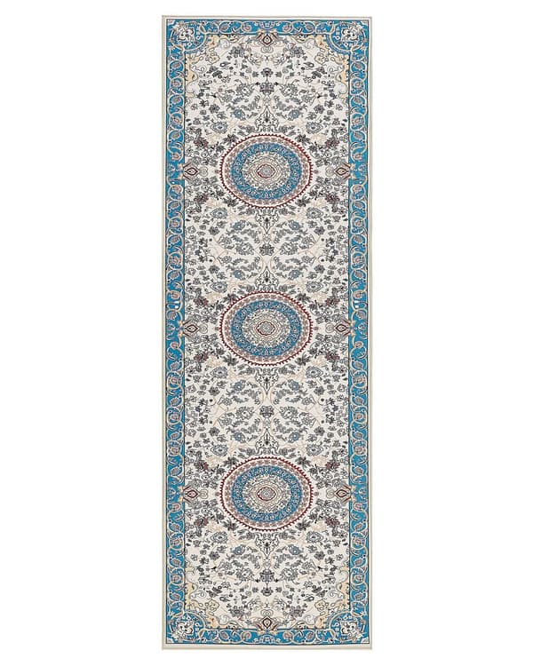 Matto beige sininen 80 x 240 cm polyesteri konekudottu itämainen kuvio suorakulmio retro