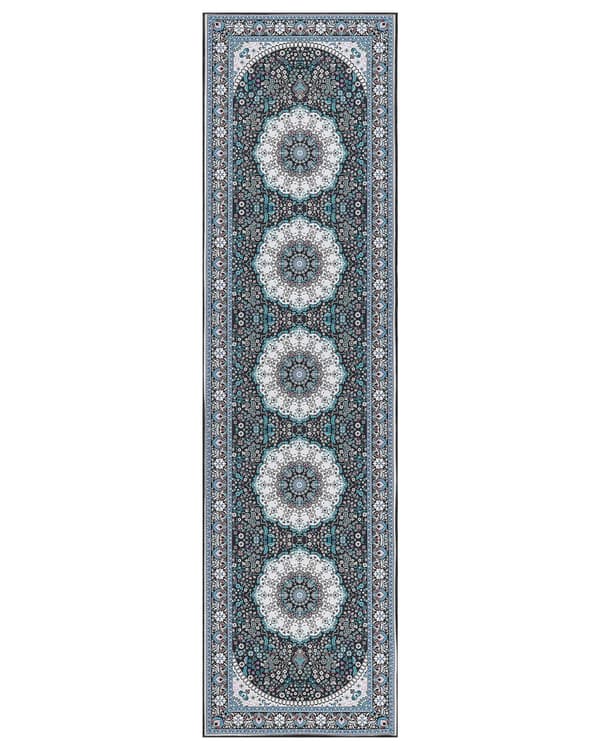 Matto sininen 80 x 300 cm polyesteri itämainen kuvio suorakulmio konekudottu retro