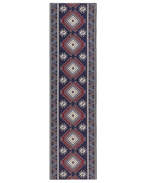 Matto sininen punainen polyesteri 80 x 300 cm itämainen kuvio suorakulmio konekudottu retro tyyli