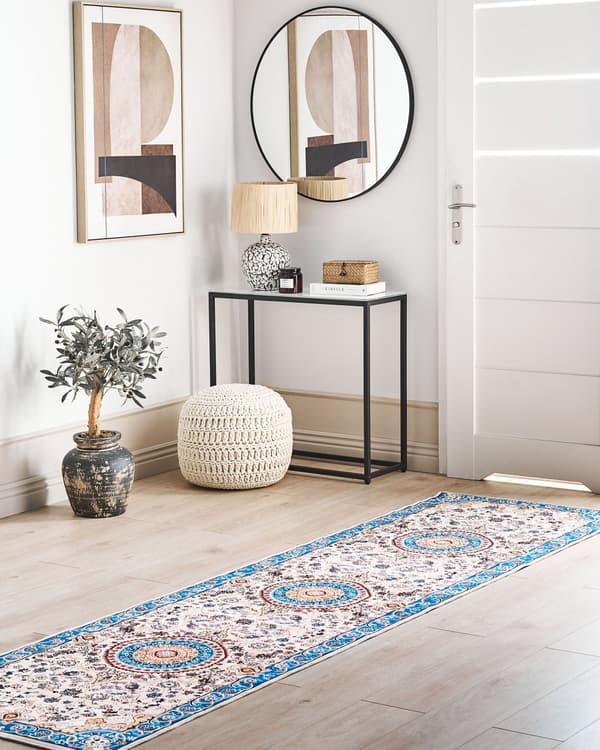 Matto beige sininen 80 x 300 cm polyesteri konekudottu itämainen kuvio suorakulmio retro