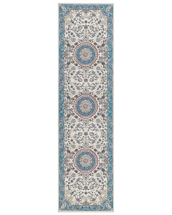 Matto beige sininen 80 x 300 cm polyesteri konekudottu itämainen kuvio suorakulmio retro