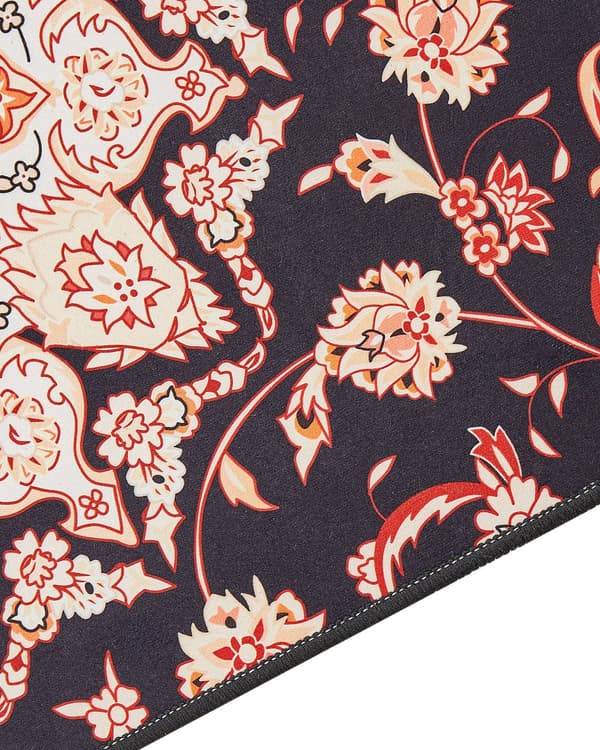 Matto musta beige 80 x 300 cm polyesteri konekudottu itämainen kuvio suorakulmio retro