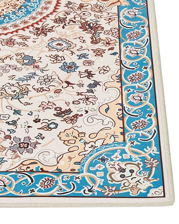 Matto beige sininen 60 x 200 cm polyesteri konekudottu itämainen kuvio suorakulmio retro