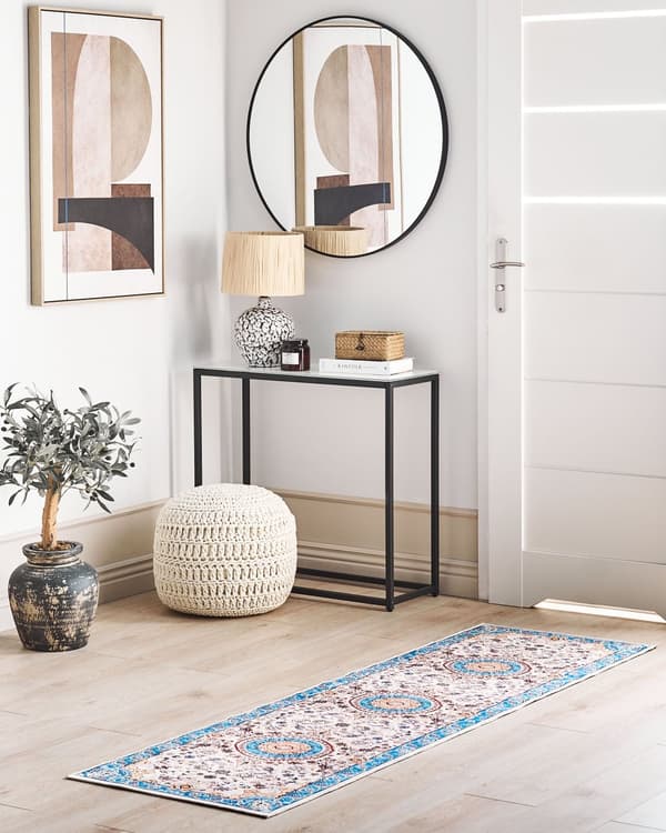 Matto beige sininen 60 x 200 cm polyesteri konekudottu itämainen kuvio suorakulmio retro