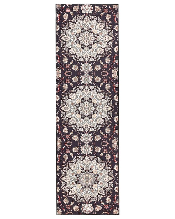 Matto musta beige 60 x 200 cm polyesteri konekudottu itämainen kuvio suorakulmio retro