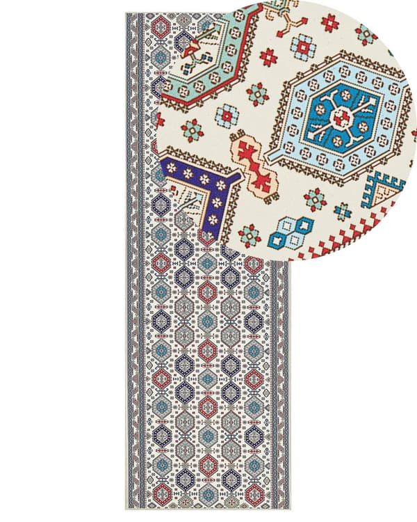 Matto monivärinen polyesteri 80 x 240 cm itämainen kuvio käytävälle luistamaton pohja vintage tyyli moderni