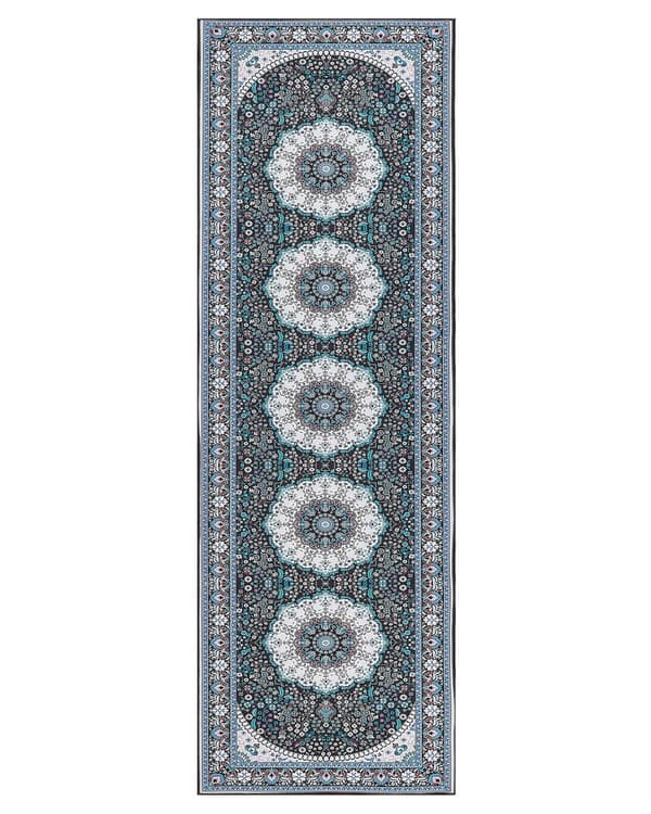 Matto sininen 80 x 240 cm polyesteri itämainen kuvio suorakulmio konekudottu retro