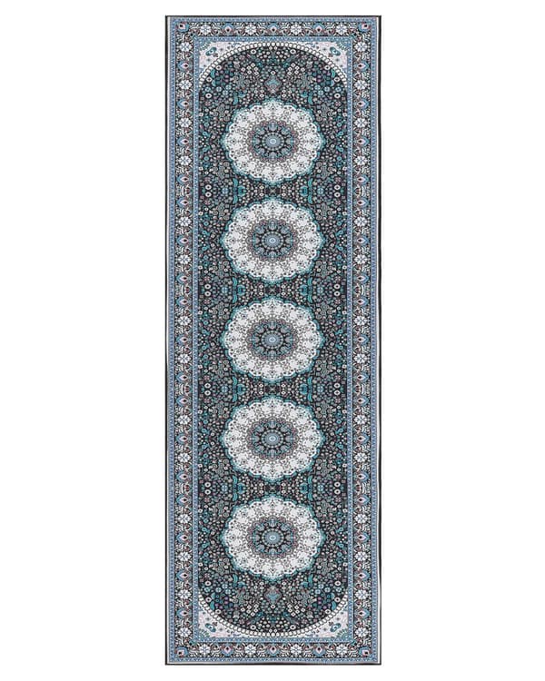Matto sininen 80 x 240 cm polyesteri itämainen kuvio suorakulmio konekudottu retro