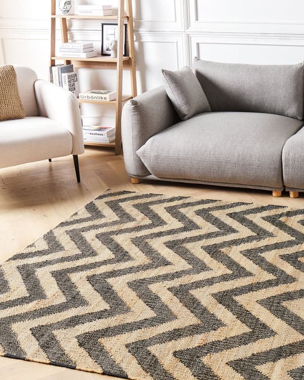 Flettede tepper Beige Svart Jute 160 x 230 cm Flettet Håndlaget Naturlig Boho Stil Tekstil