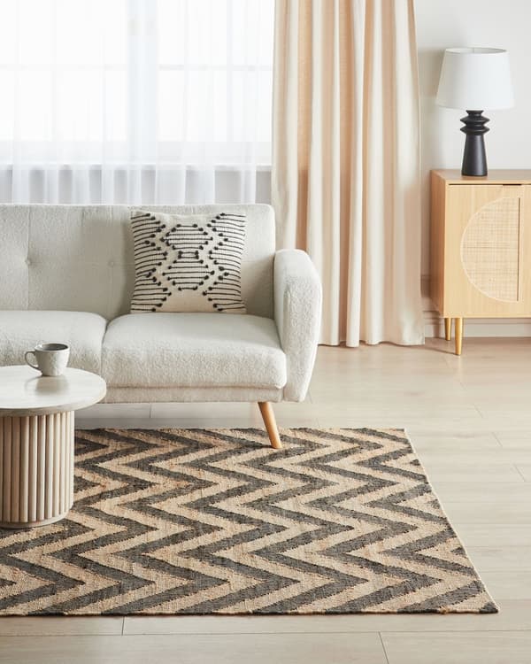 Flettede tepper Beige Svart Jute 160 x 230 cm Flettet Håndlaget Naturlig Boho Stil Tekstil