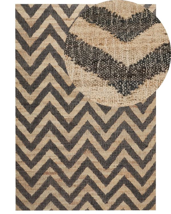Flettede tepper Beige Svart Jute 160 x 230 cm Flettet Håndlaget Naturlig Boho Stil Tekstil