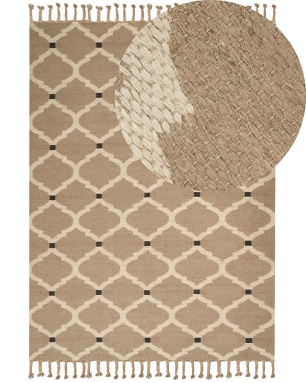 Teppe Beige Jute Bomull 200 x 300 cm Flettet Håndlaget med dusker Naturlig Boho-stil Tekstil