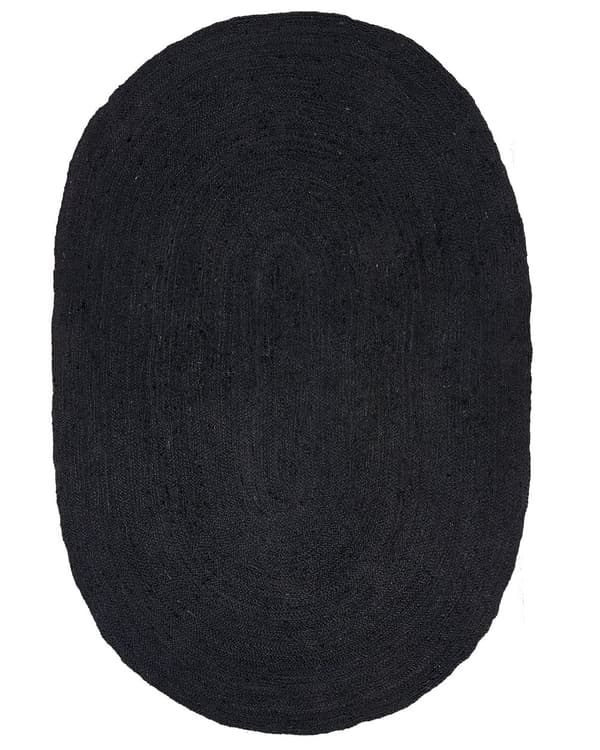 Gulvteppe Svart Jute 160 x 230 cm Flettet Oval Gulvvarme Egnet Naturlig Stue Soverom