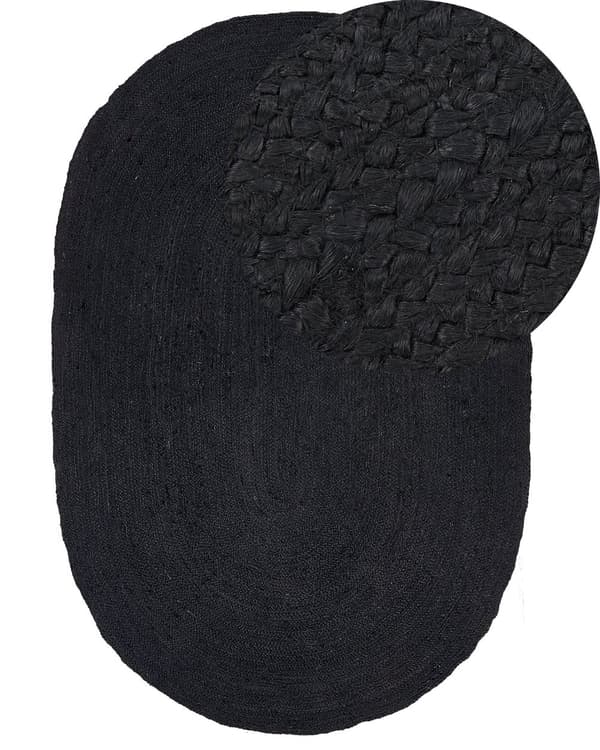 Gulvteppe Svart Jute 160 x 230 cm Flettet Oval Gulvvarme Egnet Naturlig Stue Soverom