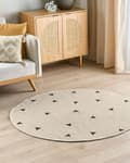 Miniatyrbilde 4 av 7: Rundt teppe Beige Bomull ø 140 cm Ensfarget med geometrisk mønster