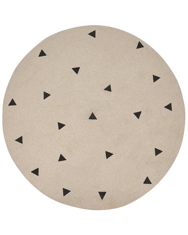 Rundt teppe Beige Bomull ø 140 cm Ensfarget med geometrisk mønster