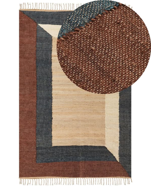 Flettede tepper Flerfarget jutebomull 200 x 300 cm Flettet håndlaget med dusker Naturlig tekstil i boho-stil
