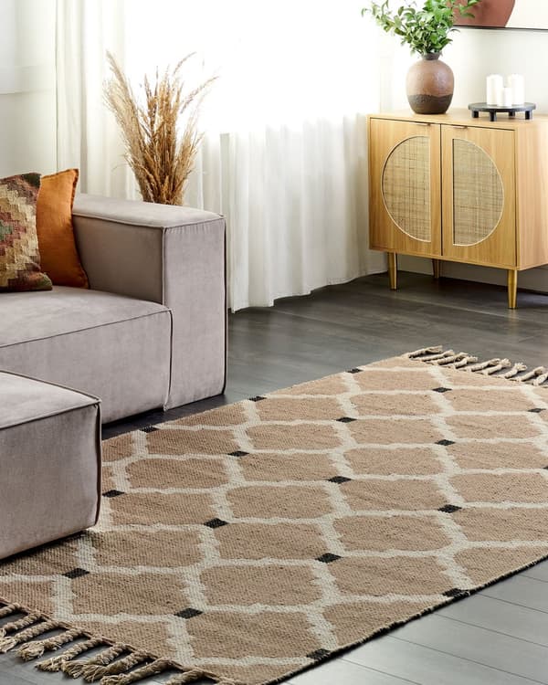 Teppe Beige Jute Bomull 160 x 230 cm Flettet Håndlaget med dusker Naturlig Boho-stil Tekstil