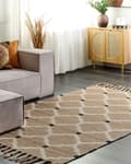 Miniatyrbilde 2 av 7: Teppe Beige Jute Bomull 160 x 230 cm Flettet Håndlaget med dusker Naturlig Boho-stil Tekstil