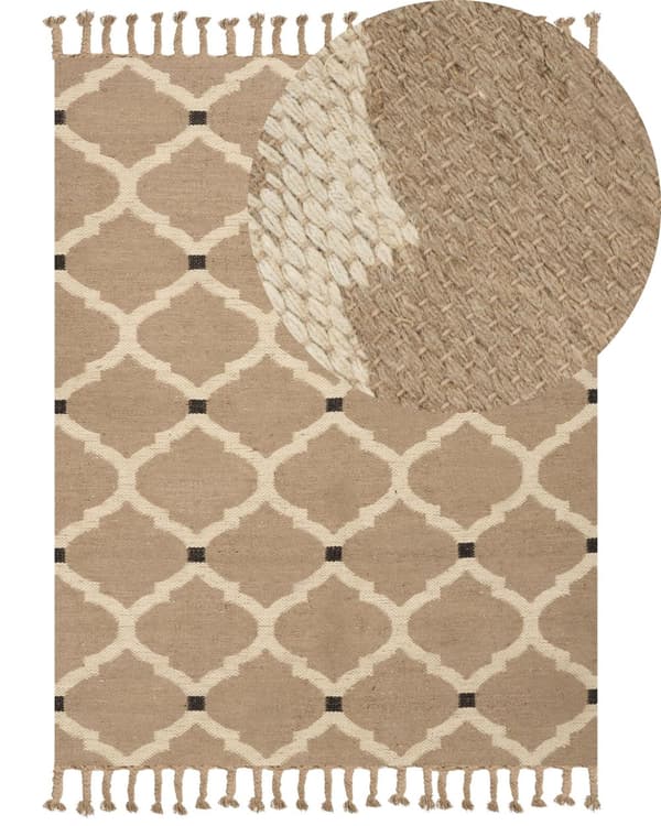 Teppe Beige Jute Bomull 160 x 230 cm Flettet Håndlaget med dusker Naturlig Boho-stil Tekstil