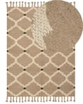 Miniatyrbilde 1 av 7: Teppe Beige Jute Bomull 160 x 230 cm Flettet Håndlaget med dusker Naturlig Boho-stil Tekstil