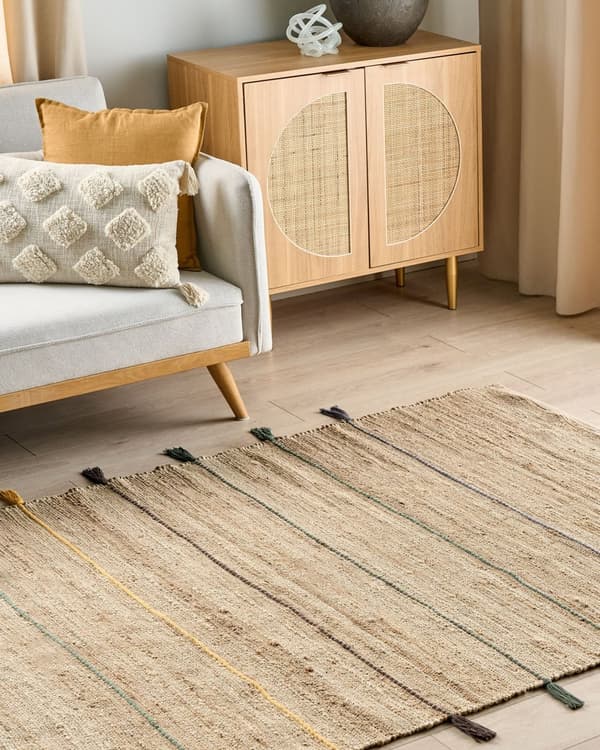 Teppe i beige jute 140 x 200 cm Solid med dusker