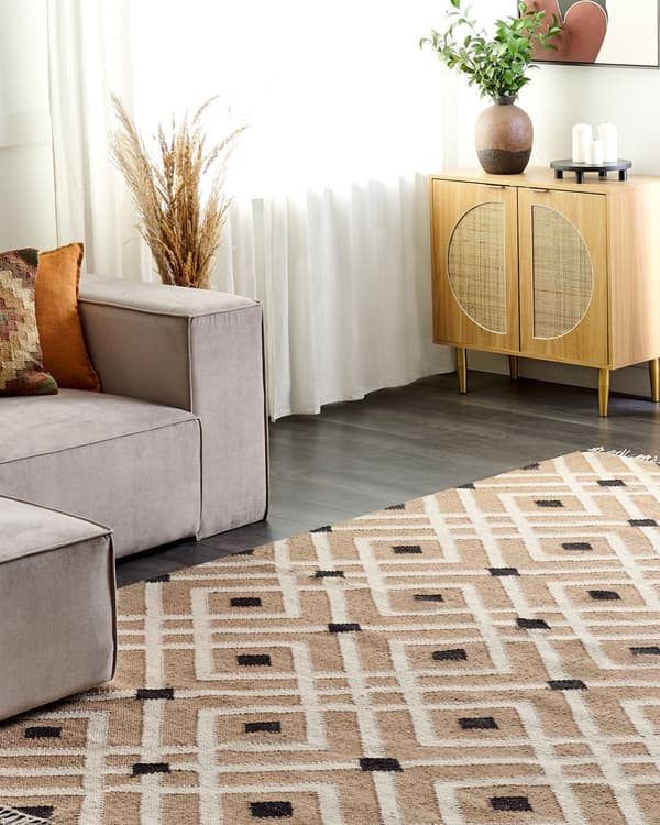 Flettede tepper Beige Jute Bomull 200 x 300 cm Flettet Håndlaget med dusker Naturlig Boho Stil Tekstil