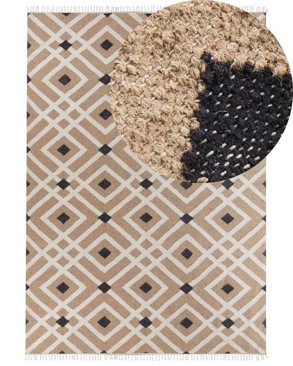 Flettede tepper Beige Jute Bomull 200 x 300 cm Flettet Håndlaget med dusker Naturlig Boho Stil Tekstil
